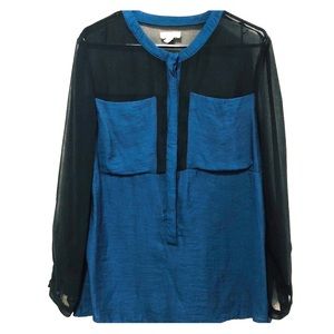 Black Mesh and Blue Blouse